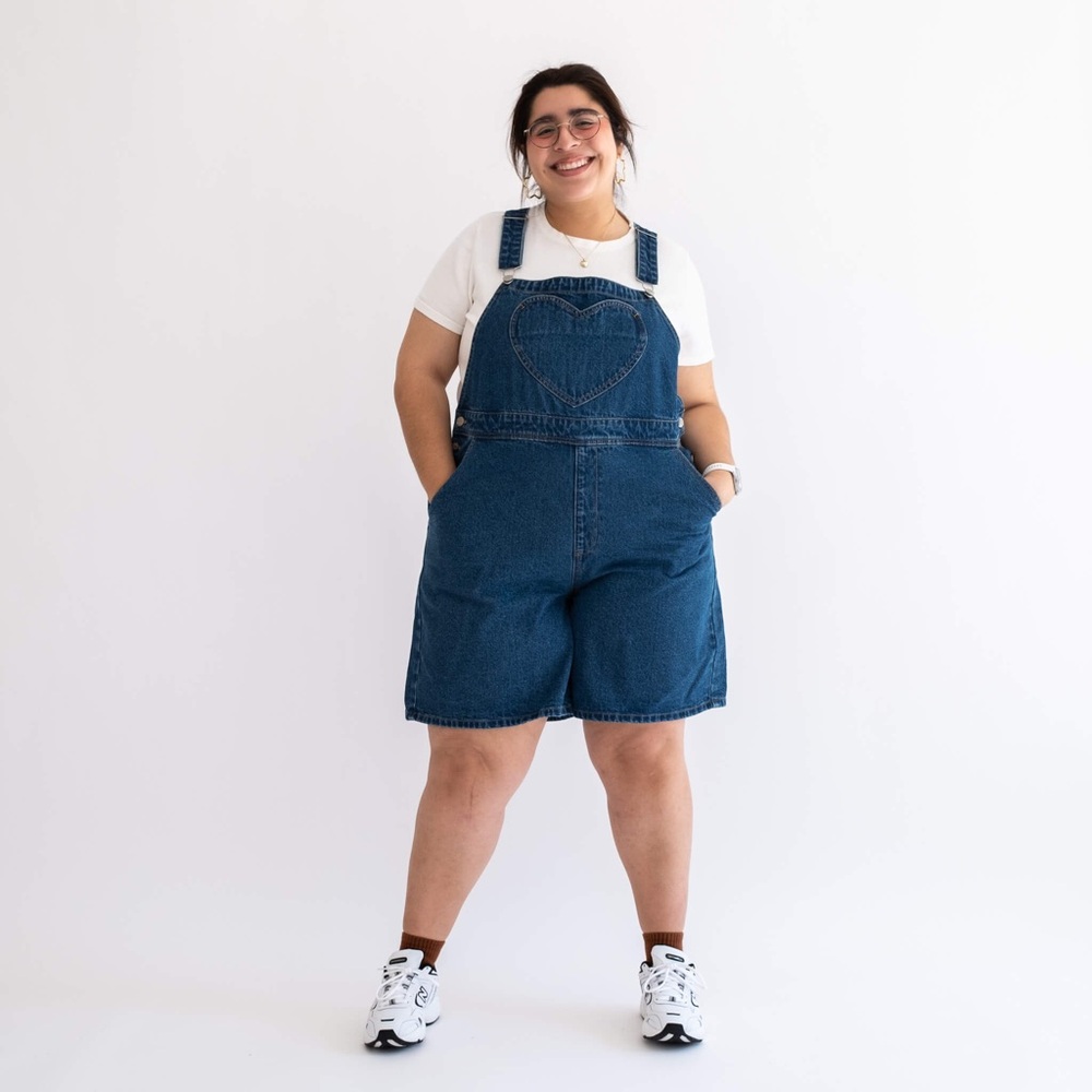 Heart Denim Short Overalls